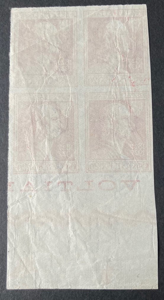 意大利 1927 - 稀有档案证明，皇冠水印纸上的4 - cv 8800+ - 20c carmino #1.0