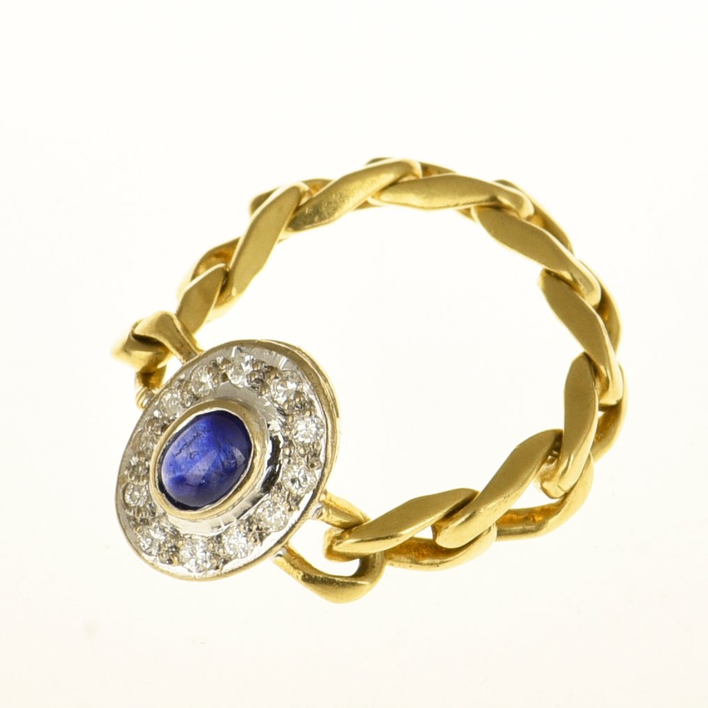 Bague - 18 carats Or jaune, Or blanc Saphir - Diamant #2.1