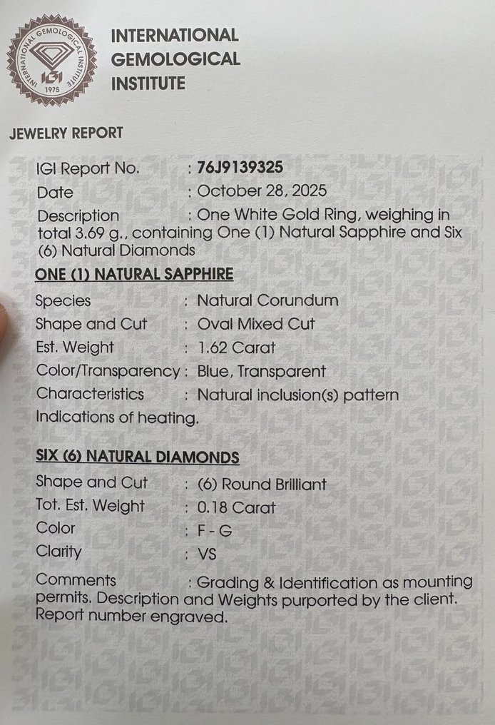 訂婚戒指 - 14 克拉 白金 -  1.80ct. tw. 藍寶石 - 鉆石 #3.2