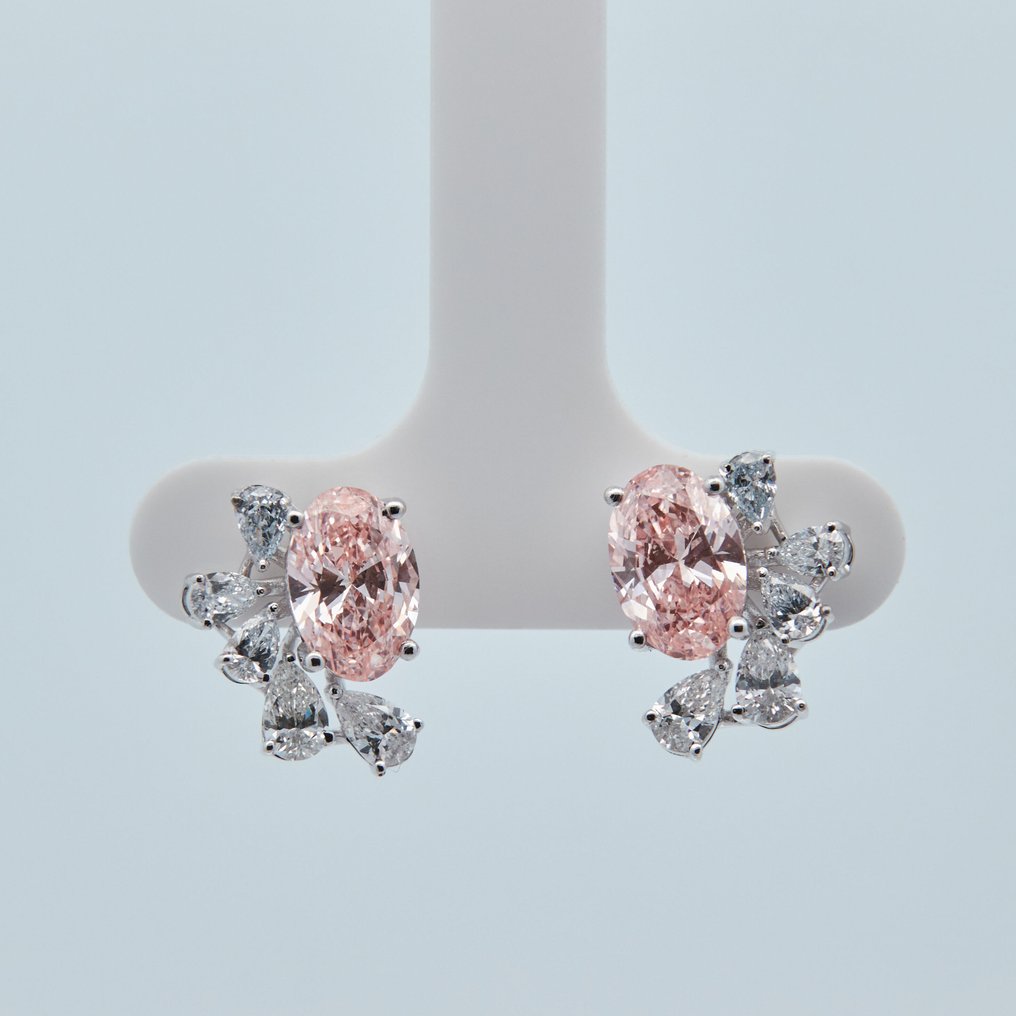 χωρίς τιμή ασφαλείας - Σκουλαρίκια - 14 καράτια Λευκός χρυσός - 3.07ct. tw. Ροζ Διαμάντι (Διαμάντια εργαστηριακής καλλιέργειας με φανταχτερά χρώματα) - Διαμάντι #1.0