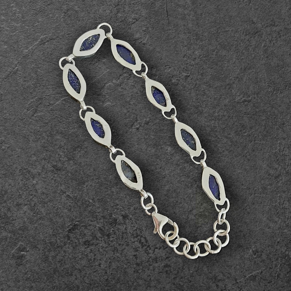 手链，天蓝石与925纯银。天然未处理宝石。 高品质手工装配- 8 g - (1) #4.3