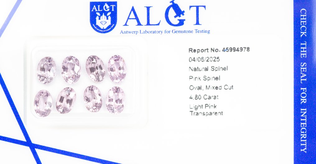 Senza prezzo di riserva - 8 pcs  Spinello  - 4.80 ct - Antwerp Laboratory for Gemstone Testing (ALGT) - Rosa chiaro #3.2