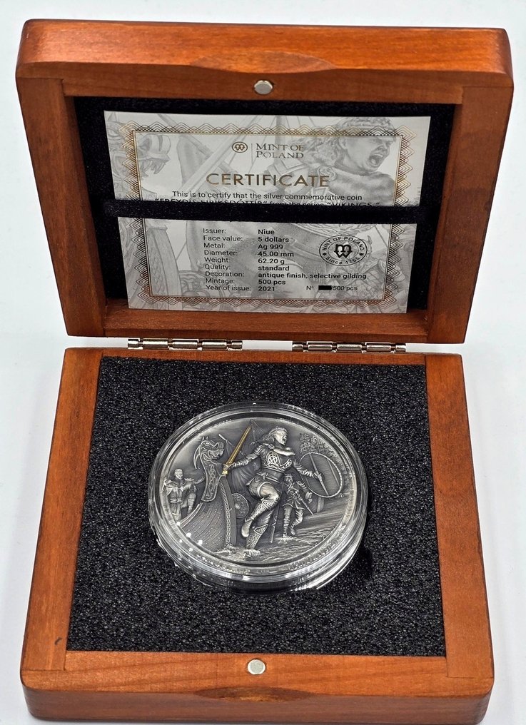 Niue. 5 Dollars 2021 2oz Freydis Eiriksdottir Vikings Antique Finish Silver Coin #2.1