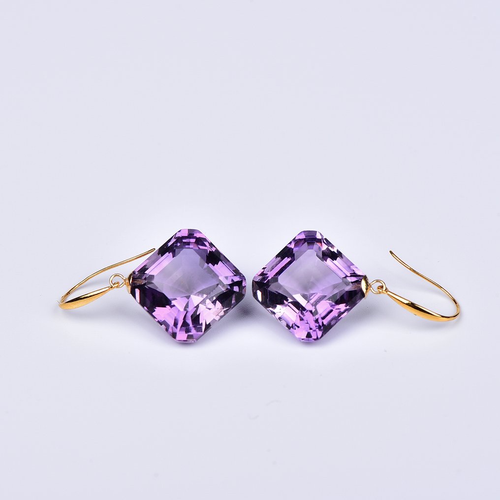 Utan reservationspris - Örhängen - 18 kt Gult guld Ametist - ALGT Certifierad #3.2