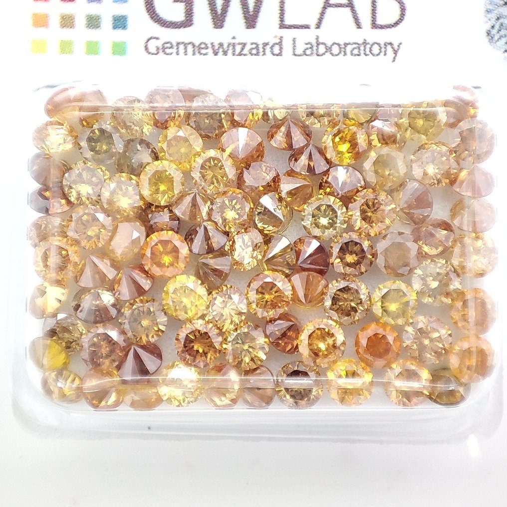 No reserve price - 90 pcs Diamond (Natural coloured) - 5.05 ct - Round Mixed colours - I1, SI1 - Gemewizard Gemological Laboratory (GWLab) #1.0