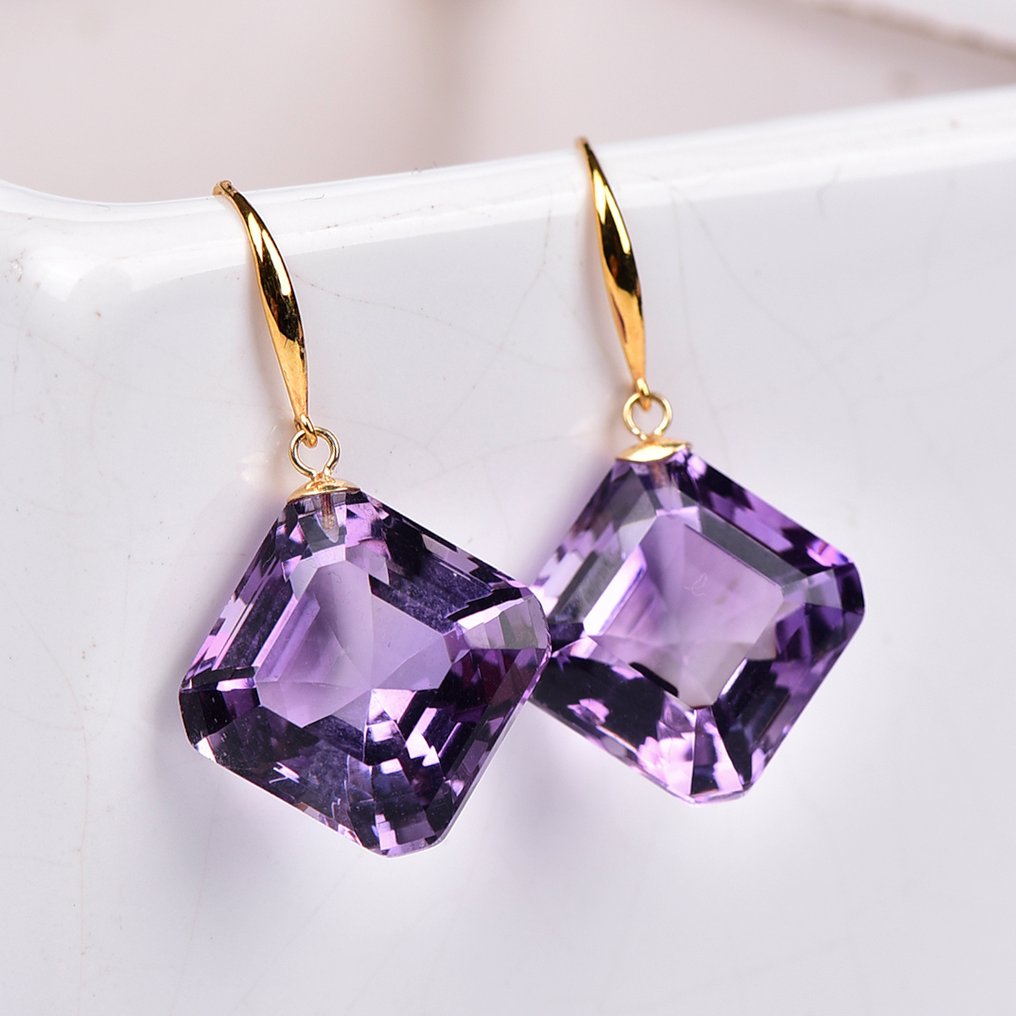 Utan reservationspris - Örhängen - 18 kt Gult guld Ametist - ALGT Certifierad #4.3