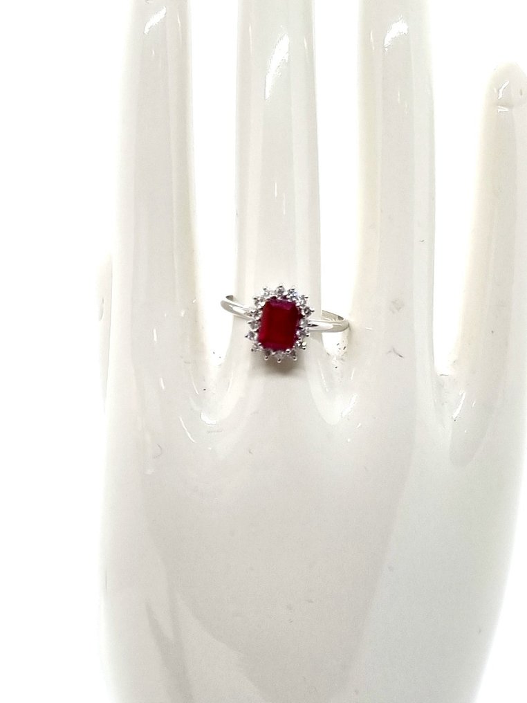 Δαχτυλίδι - 18 καράτια Λευκός χρυσός Ρουμπίνι - Διαμάντι #1.0