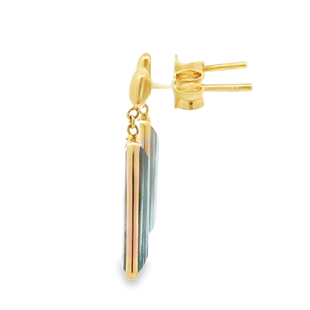 Zonder minimumprijs - Oorbellen - 14 karaat Geel goud - 2.00ct. tw. Aquamarijn #4.3