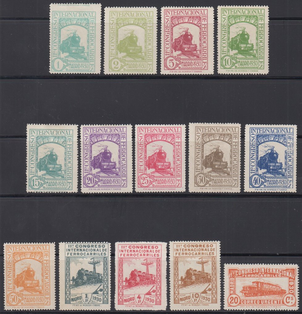 西班牙 1930 - 完整系列。第十一届国际铁路大会。 - Edifil 469/82 #1.0
