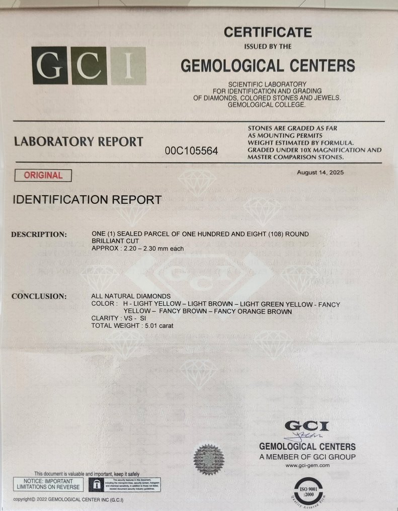 没有保留价 - 108 pcs 钻石 (天然色彩的) - 5.01 ct - 圆形 混合色彩 - VS1 轻微内含一级, SI1 微内含一级 - 以色列宝石中心(G.C.I.) #2.1