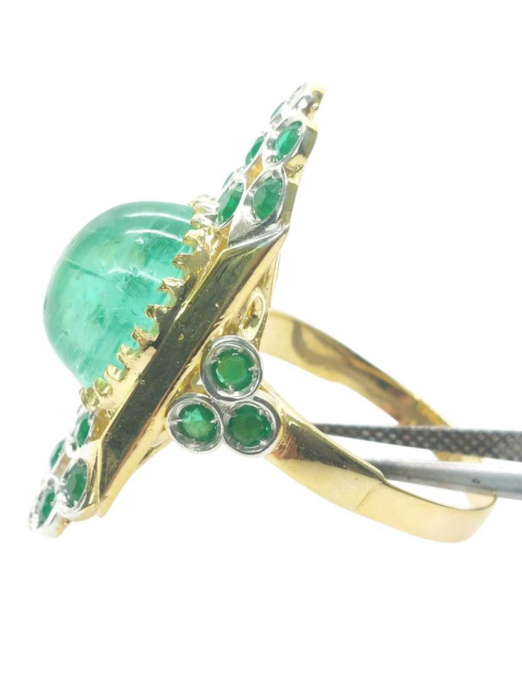 沒有保留價 - 戒指 - 9 節 銀, 黃金 祖母綠 - 混合寶石 #2.1