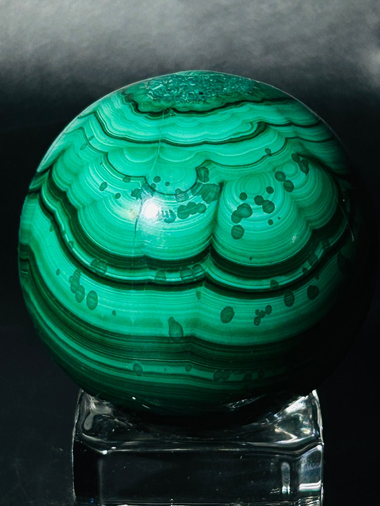 *** Fără rezervă *** Sferă naturală de malachit – Protecție, Transformare și Afișaj de lux - Ø 51mm- 258 g - (1) #3.2