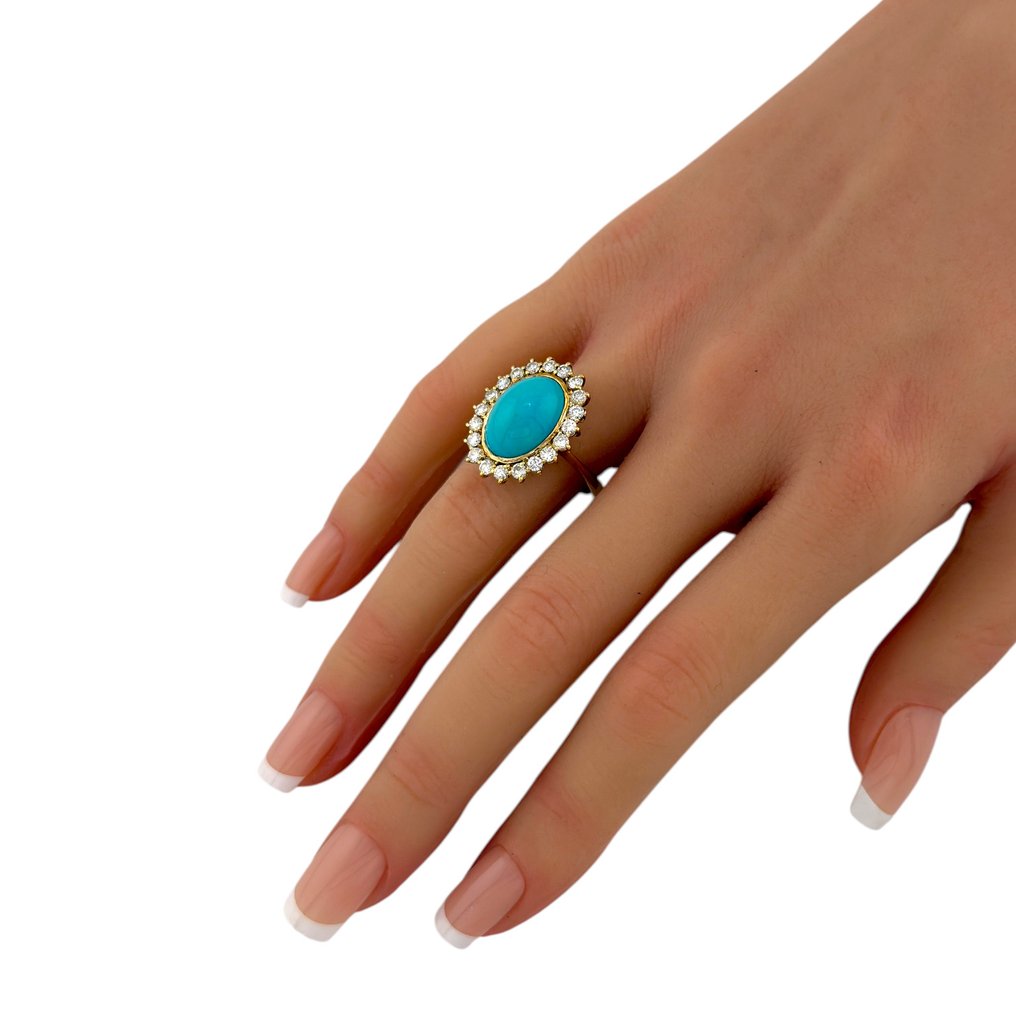 Δαχτυλίδι - 18 καράτια Κίτρινο χρυσό, Αποκλειστικό δαχτυλίδι από 18K κίτρινο χρυσό, τιρκουάζ και διαμάντι 1,20 καρατίων. Διαμάντι (Φυσικό)  #4.3