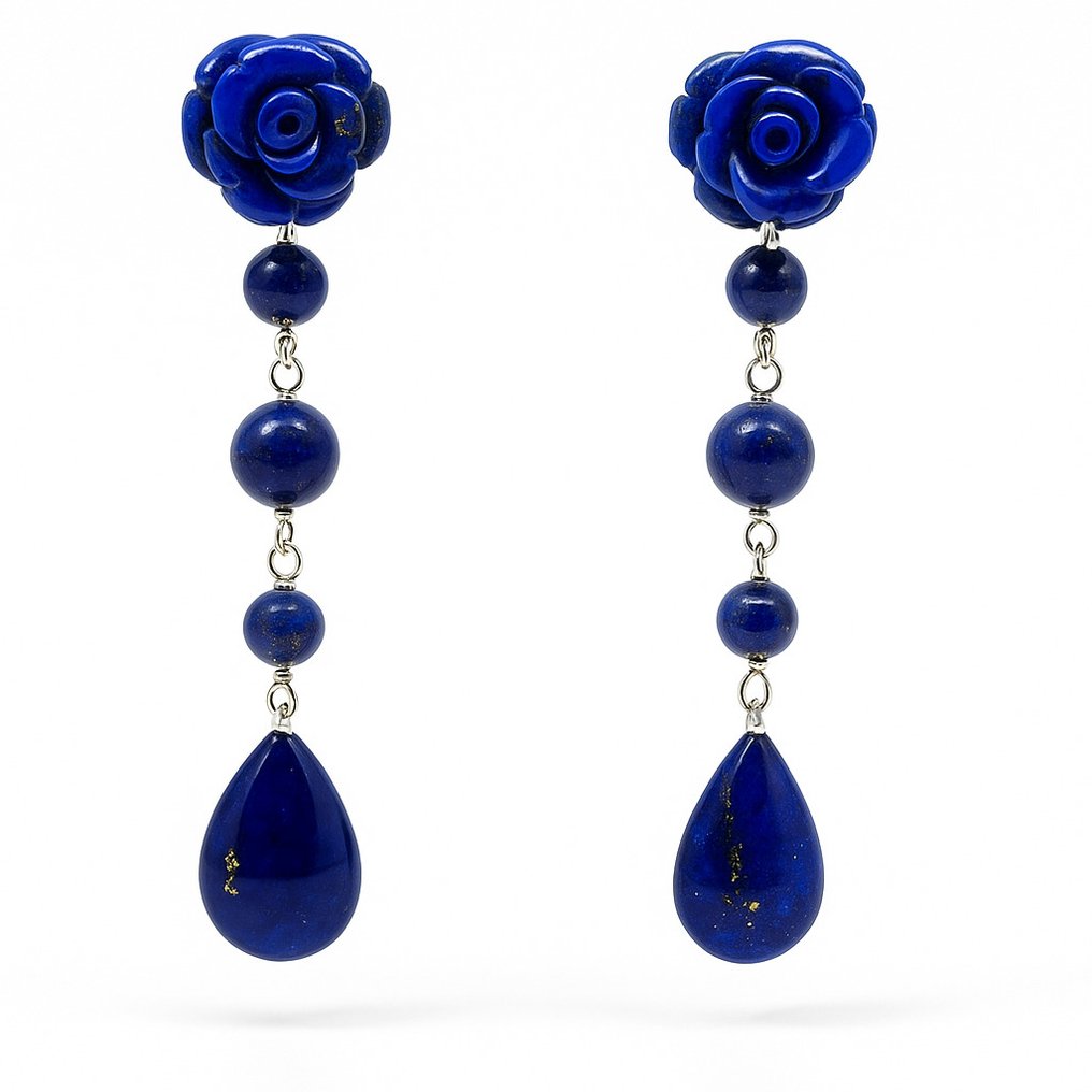 χωρίς τιμή ασφαλείας - Σκουλαρίκια - 18 καράτια Λευκός χρυσός Λάπις λαζούλι - Λάπις λαζούλι #1.0