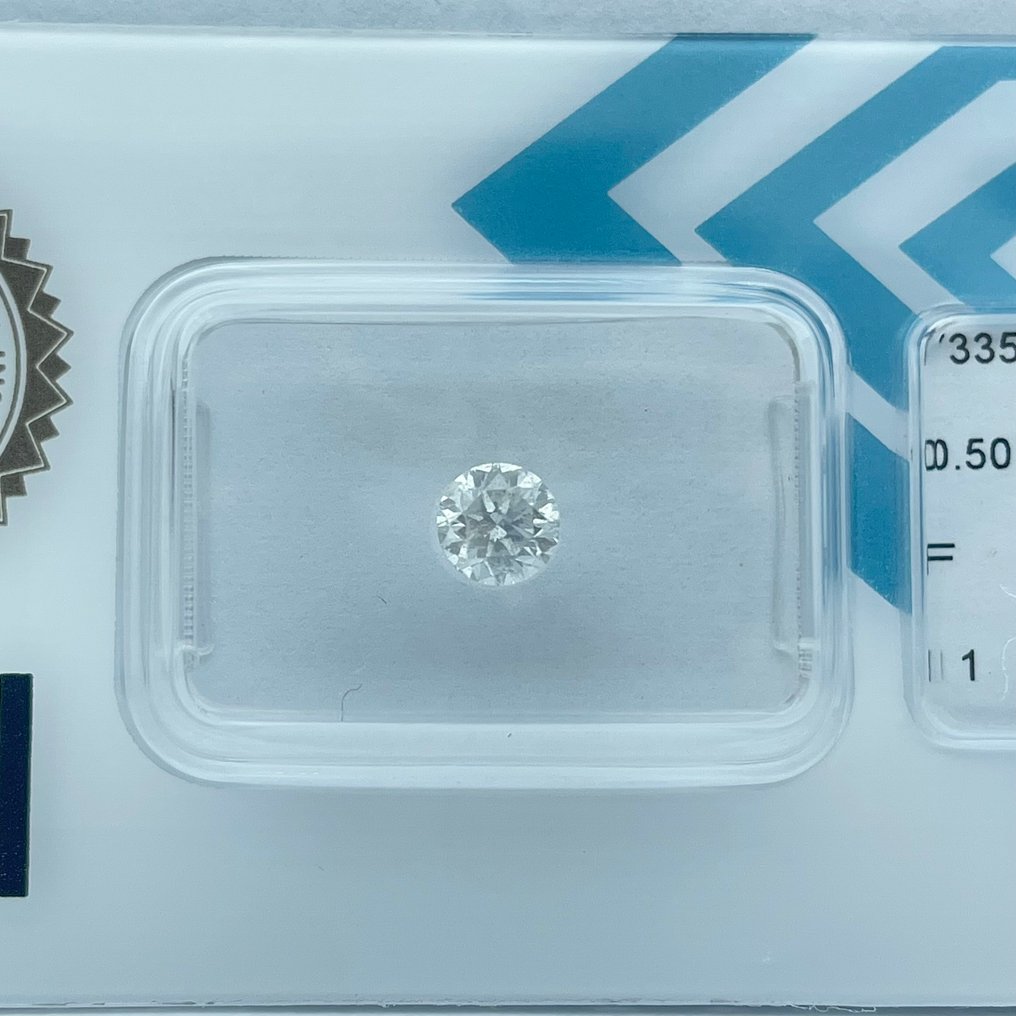 Sem preço de reserva - 1 pcs Diamante (Natural) - 0.50 ct - Redondo - F - I1 - International Gemological Institute (IGI) #1.0