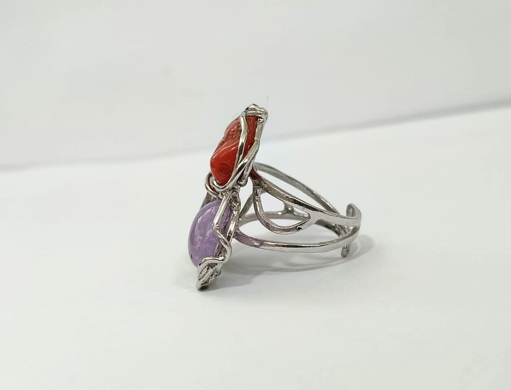 Fără preț de rezervă - Inel Argint Coral - Ametist #2.1