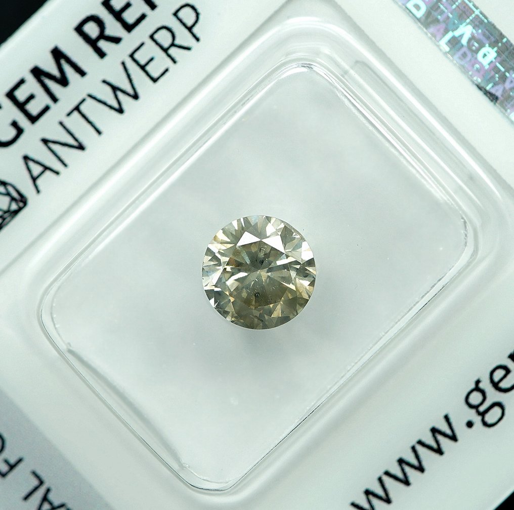 1 pcs Diamond  (Natural coloured)  - 1.18 ct - Round - Light Greyish Yellow - I1 - Gem Report Antwerp (GRA) #1.0
