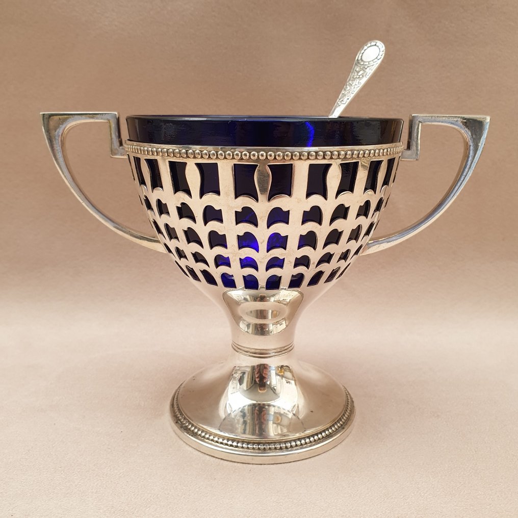 WMF / Geislingen - Cestino per le caramelle (2) - Placcato argento, Vetro - Chalice Bristol Blue #1.0