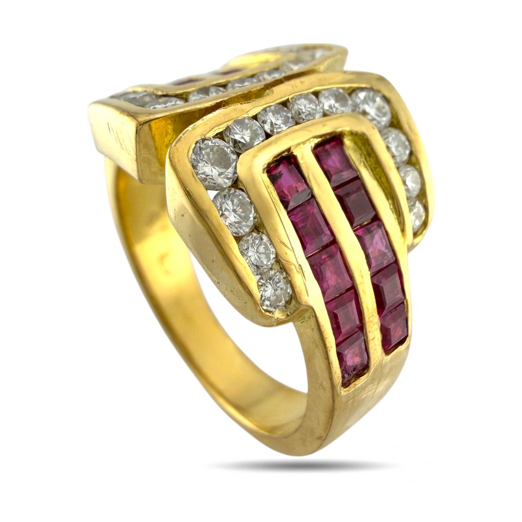 Δαχτυλίδι - 18 καράτια Κίτρινο χρυσό, Αποκλειστικό δαχτυλίδι από 18K κίτρινο χρυσό με ρουμπίνι και διαμάντι 0,64 καρατίων. Διαμάντι (Φυσικό)  #3.2