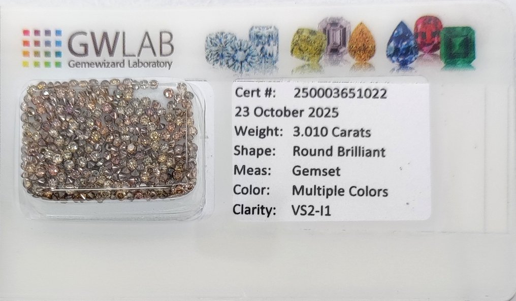 χωρίς τιμή ασφαλείας - 280 pcs Διαμάντι  (Φυσικού χρώματος)  - 3.01 ct - Στρογγυλό Ανάμεικτο καφέ - I1, VS2 - Gemewizard Gemological Laboratory (GWLab) #2.1