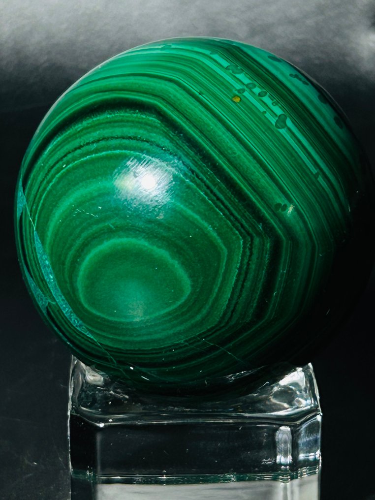 *** Fără rezervă *** Sferă naturală de malachit – Protecție, Transformare și Afișaj de lux - Ø 51mm- 258 g - (1) #1.0