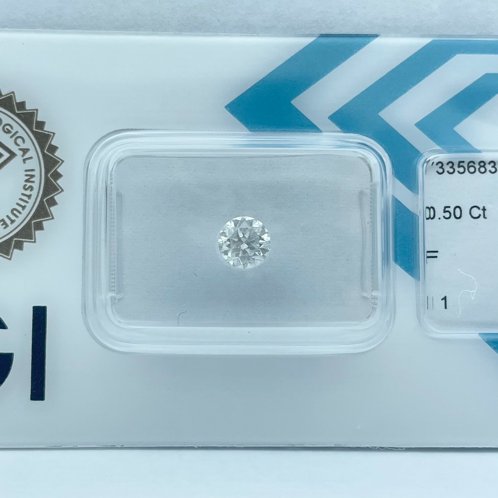 Sem preço de reserva - 1 pcs Diamante (Natural) - 0.50 ct - Redondo - F - I1 - International Gemological Institute (IGI) #3.2