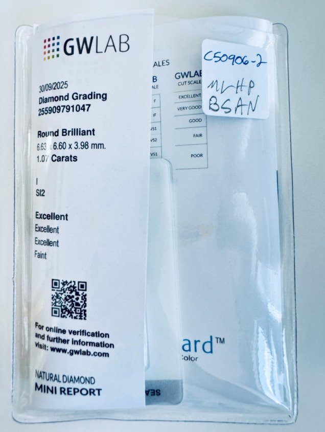 χωρίς τιμή ασφαλείας - 1 pcs Διαμάντι  (Φυσικό)  - 1.07 ct - Στρογγυλό - I - SI2 - Gemewizard Gemological Laboratory (GWLab) #4.3