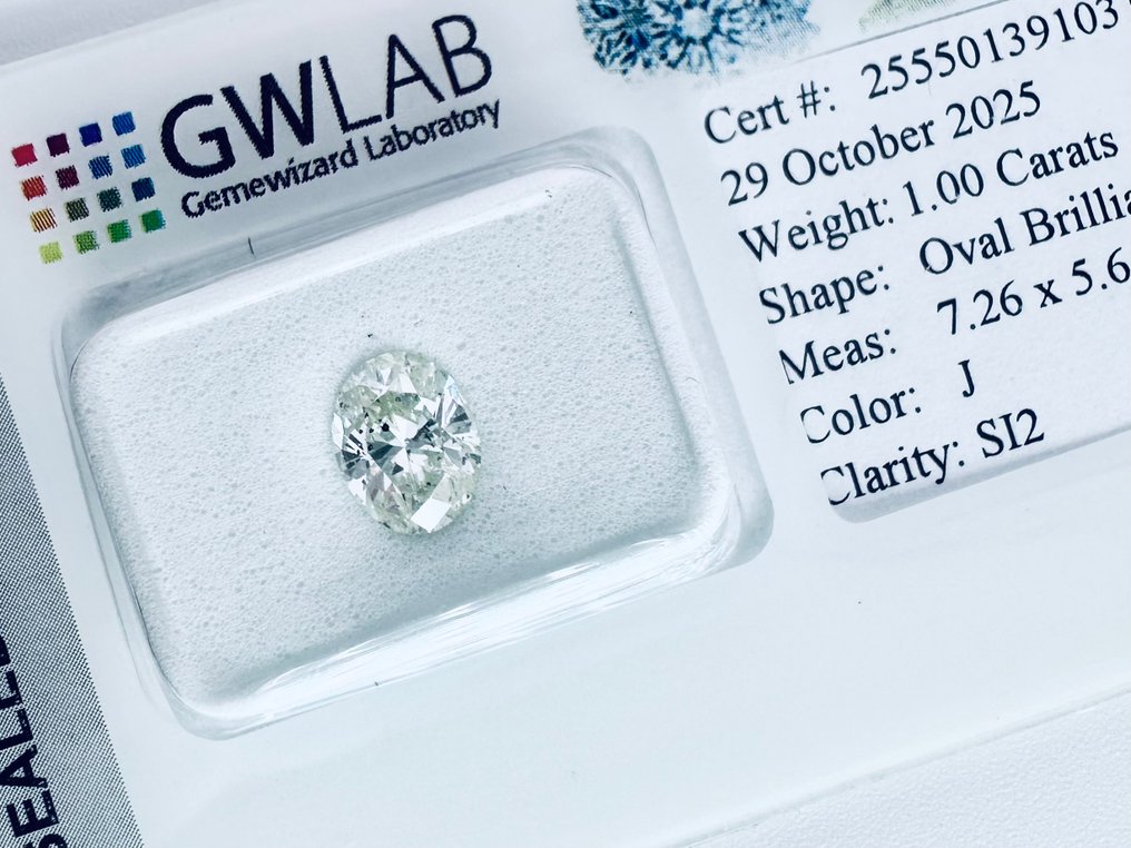 1 pcs Gyémánt  (Természetes)  - 1.00 ct - Ovális - J - SI2 - Gemewizard Gemmológiai Laboratórium (GWLab) #2.1