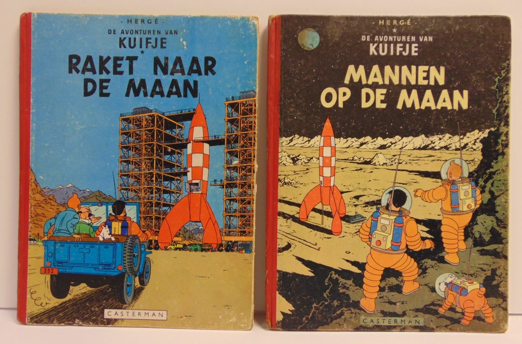 Kuifje - 2 Rocket to the Moon (1954) 2nd edition + Men on the Moon (1954) - First edition #1.0