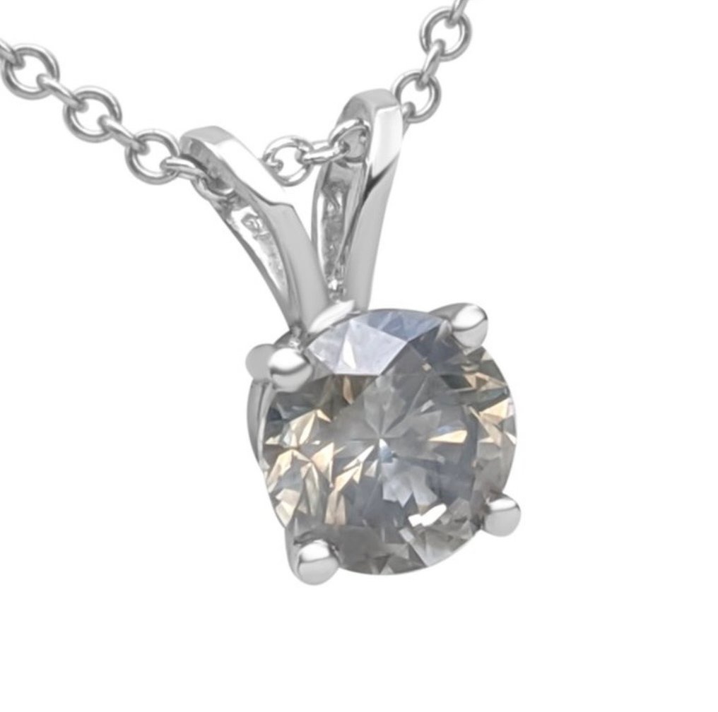 Kaulakoru riipuksella - 14 kt. Valkokulta - 0.73ct. tw. Harmaa Timantti (Luonnonvärinen) #4.3