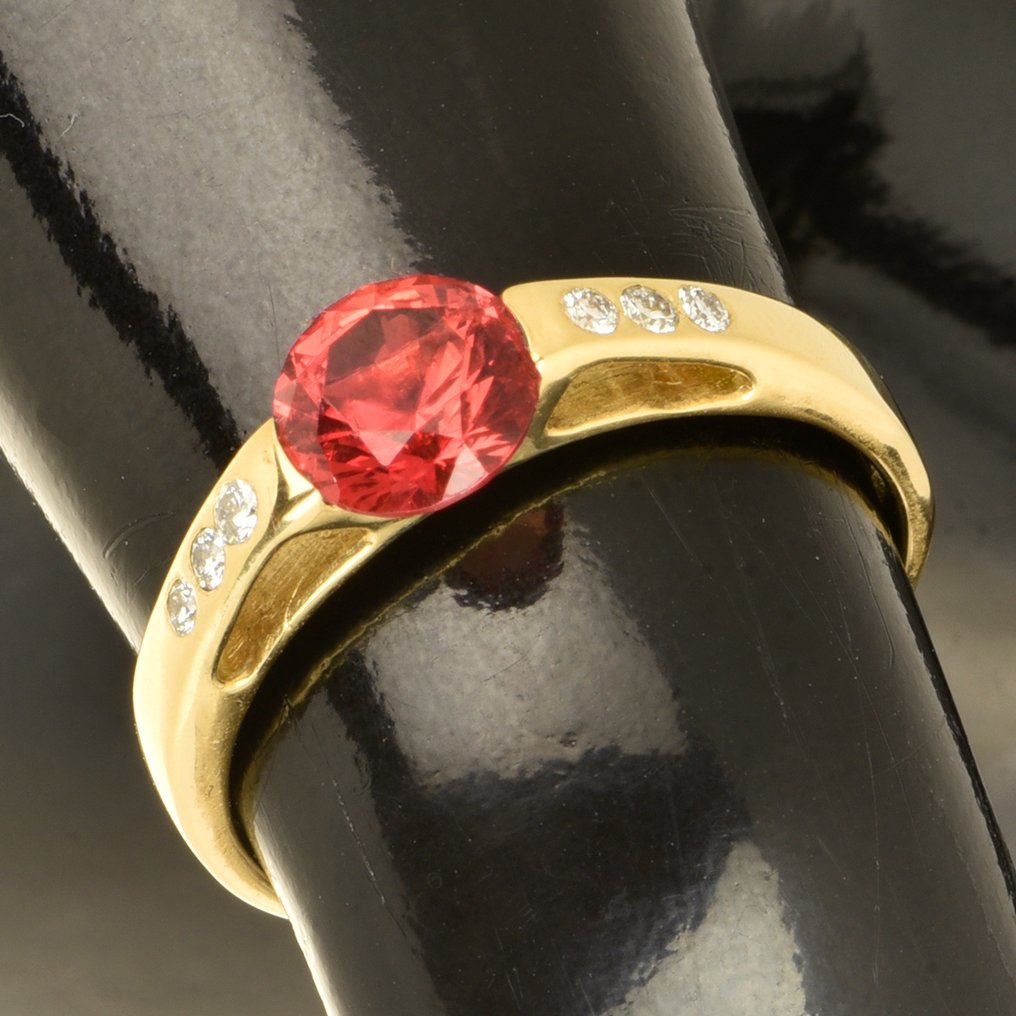 戒指 - 18K包金 黄金 黄水晶 - 钻石 #1.0