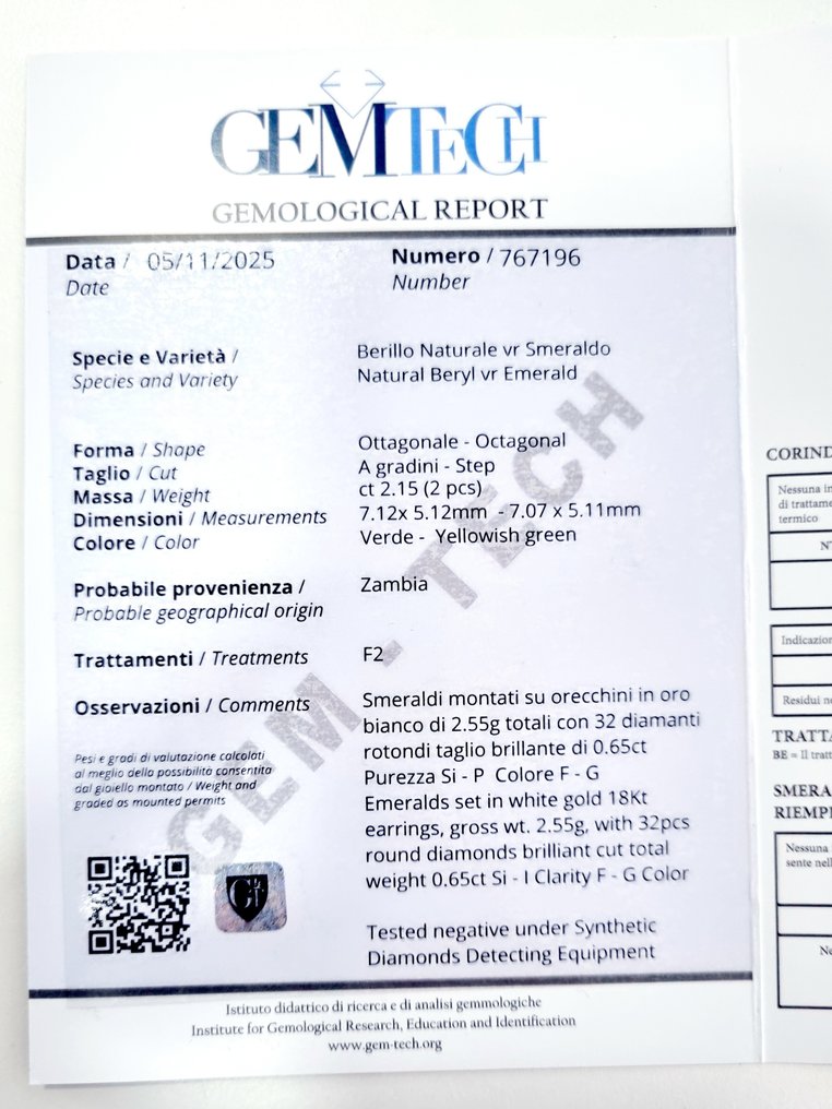 Boucles d'oreilles - 18 carats Or blanc Émeraude - Diamant #2.1