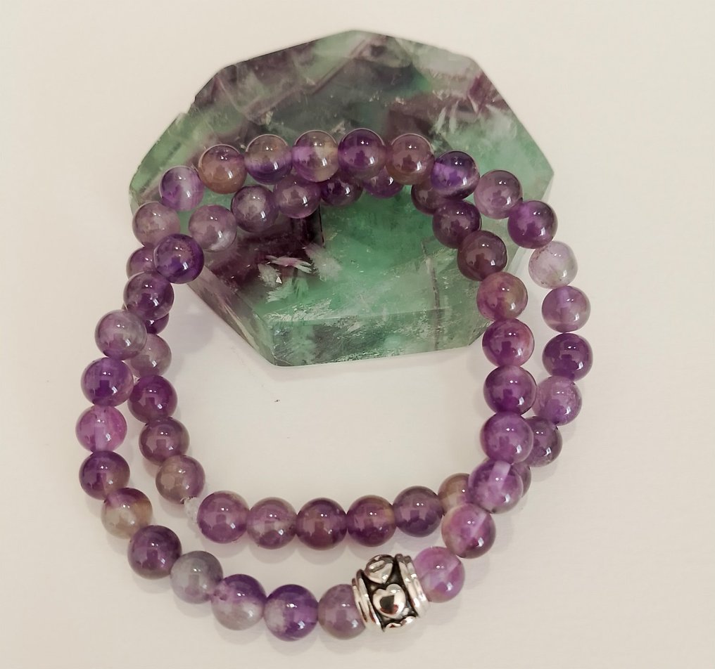 Amethyst Two Bracelets High Quality and - Bracelet - silver bead heart  #1.0