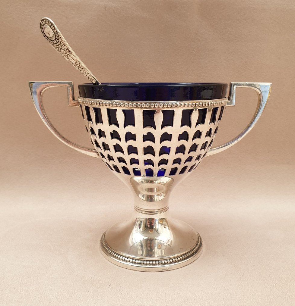 WMF / Geislingen - Cestino per le caramelle (2) - Placcato argento, Vetro - Chalice Bristol Blue #1.0