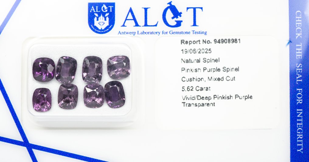 Senza prezzo di riserva - 8 pcs Spinello - 5.62 ct - Antwerp Laboratory for Gemstone Testing (ALGT) - Porpora rosa vivido/profondo #3.2