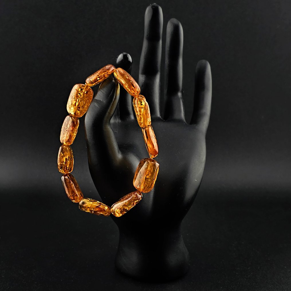 Λουράκι από γυαλισμένο κεχριμπάρι – Χρυσά Βαλτικά απολιθώματα, Εκλεπτυσμένο οβάλ σχήμα. - Κεχριμπάρι  (χωρίς τιμή ασφαλείας) #1.0