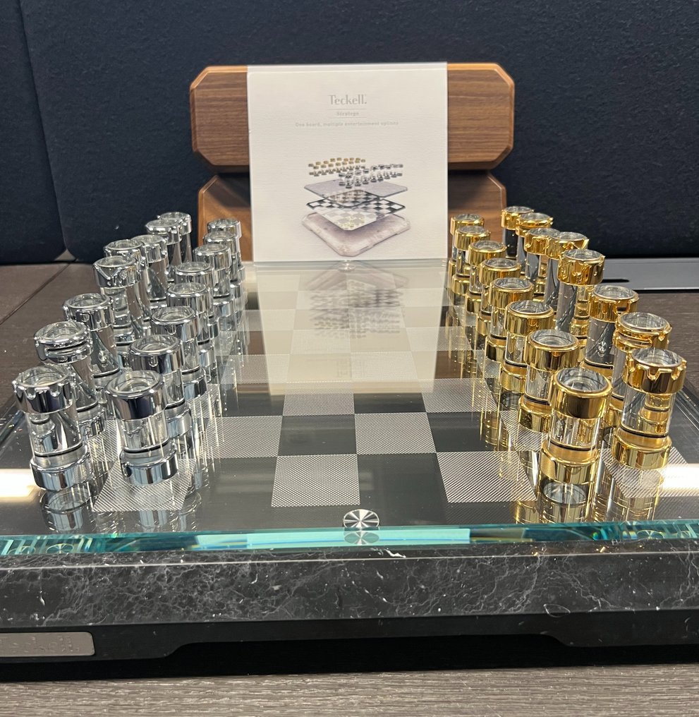 Teckell - Table d'échecs - Stratego - Verre, Marbre, Bois, Métal, Plaqué or #1.0