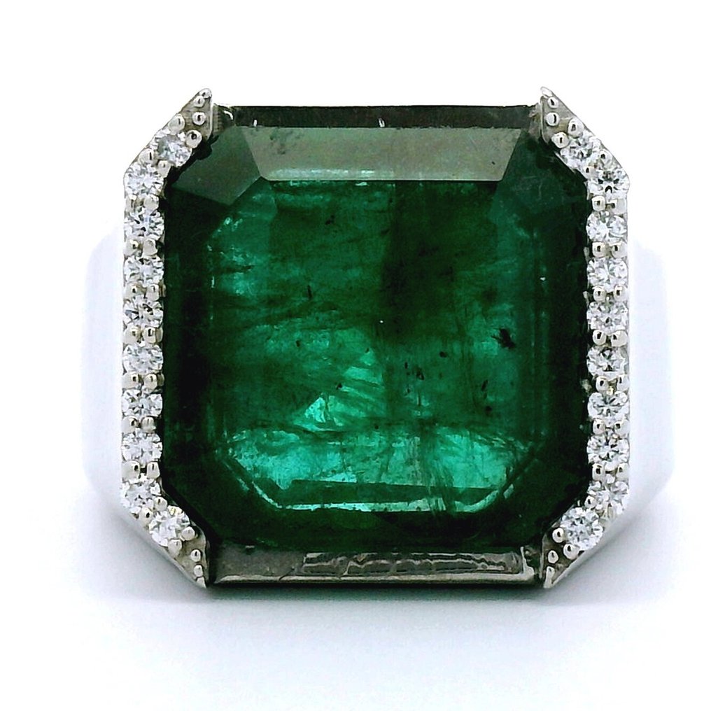 Sormus Platina - 9.92ct. tw. Smaragdi - Timantti #1.0
