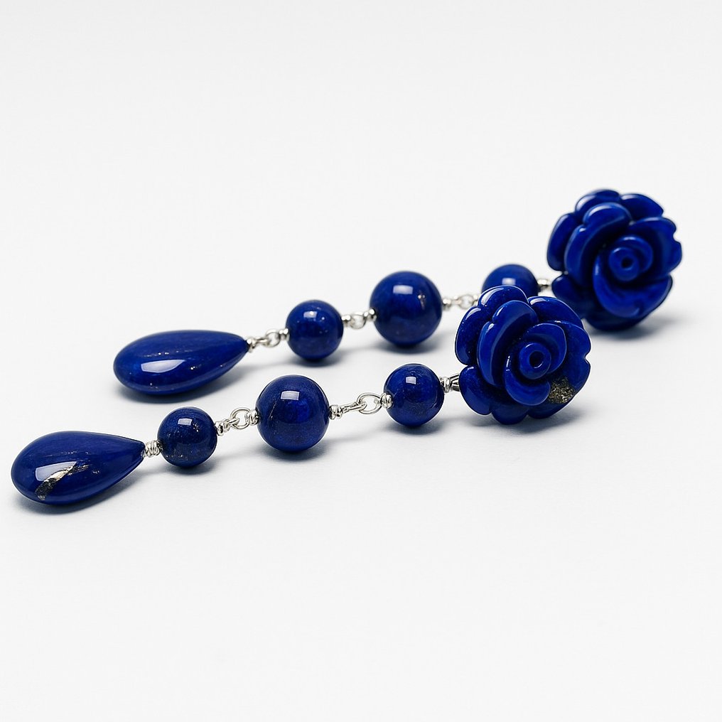 χωρίς τιμή ασφαλείας - Σκουλαρίκια - 18 καράτια Λευκός χρυσός Λάπις λαζούλι - Λάπις λαζούλι #3.2