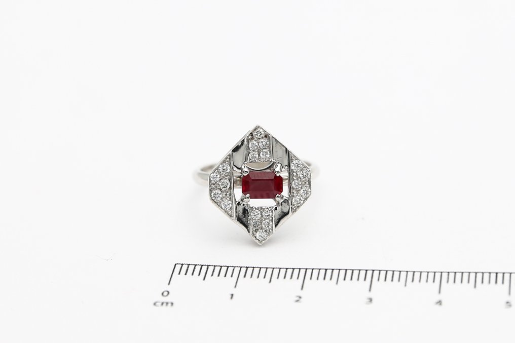 戒指 - 18 克拉 白金 鉆石 (天然) - 紅寶石 #2.1