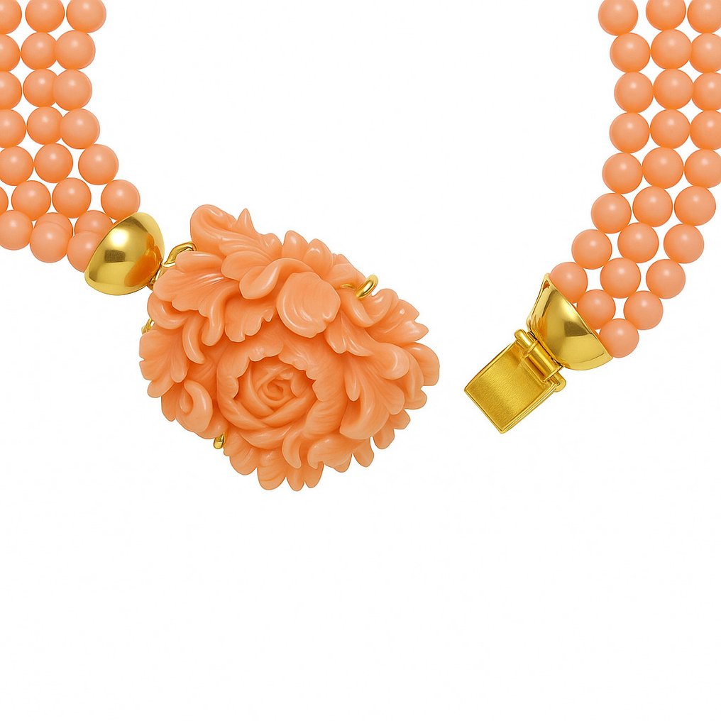 頸鏈 - 18 克拉 黃金, Coralli Rosa - 珊瑚 #1.0