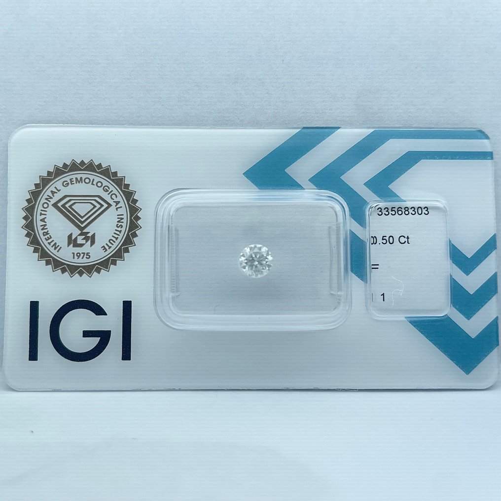 Sem preço de reserva - 1 pcs Diamante (Natural) - 0.50 ct - Redondo - F - I1 - International Gemological Institute (IGI) #4.3