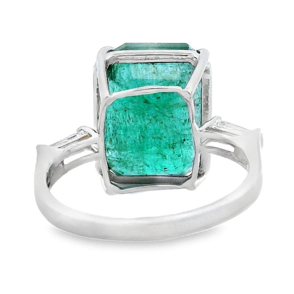 戒指 白金 -  11.10ct. tw. 祖母绿 - 钻石 - 三石戒指 #1.0