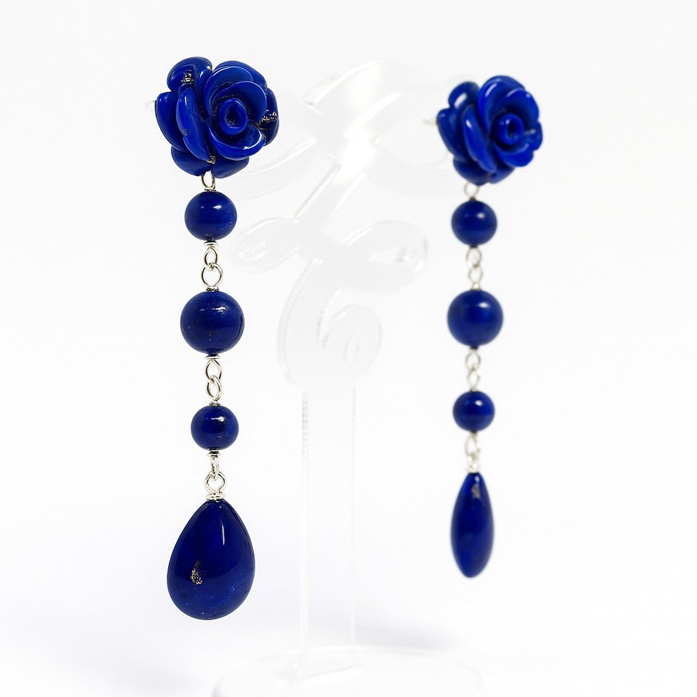 χωρίς τιμή ασφαλείας - Σκουλαρίκια - 18 καράτια Λευκός χρυσός Λάπις λαζούλι - Λάπις λαζούλι #2.1