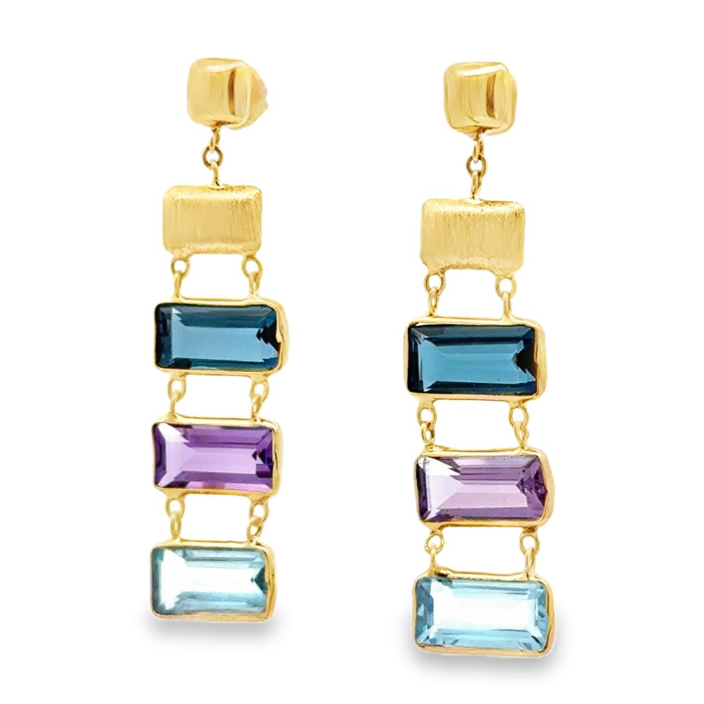 沒有保留價 - 耳環 - 14 克拉 黃金 - 3.00ct. tw. 海藍寶石 - 紫水晶 - 蓝色黄玉 #4.3