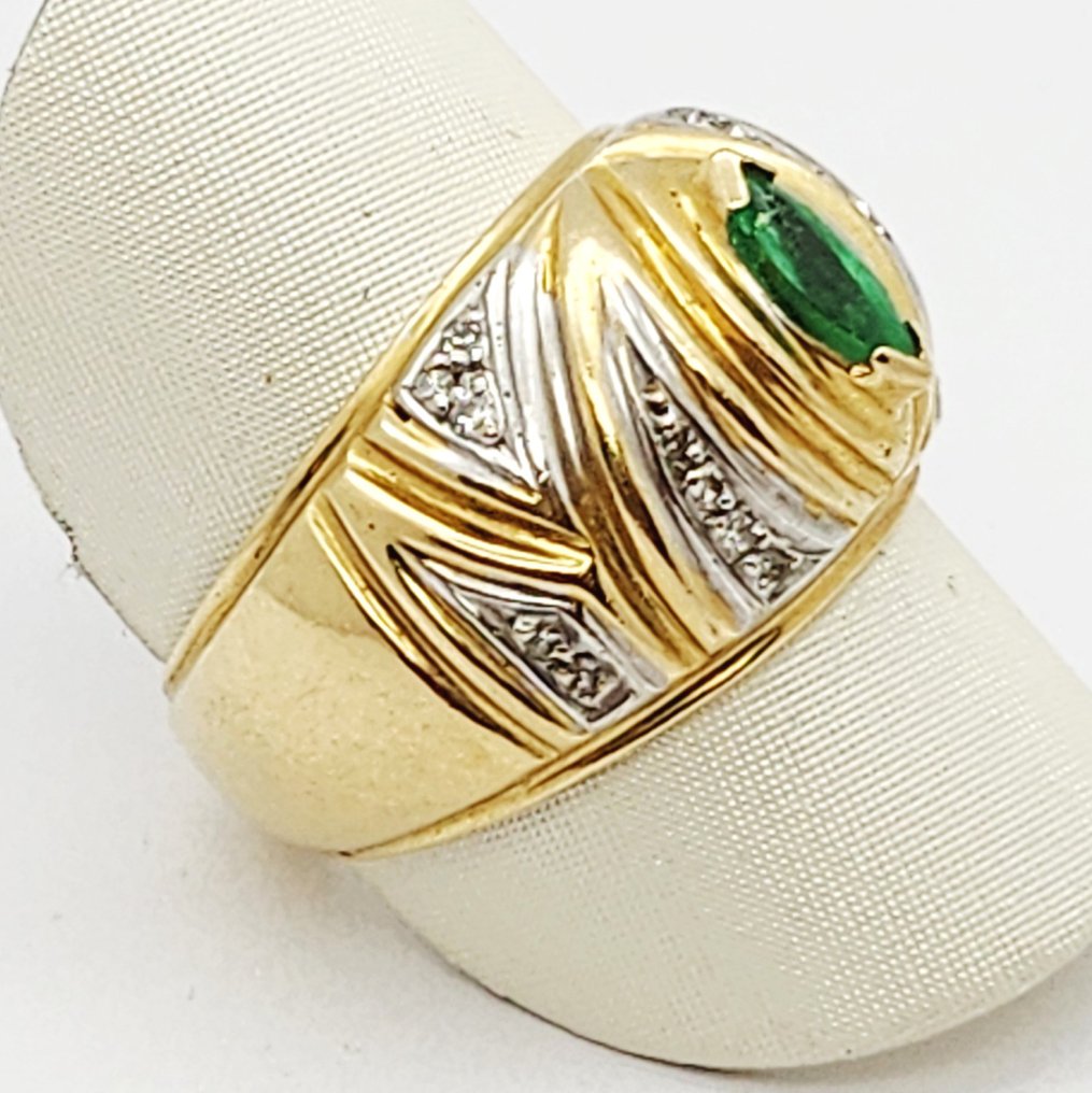 戒指 - 18K包金 黄金, 白金 -  0.35ct. tw. 祖母绿 - 钻石 #1.0