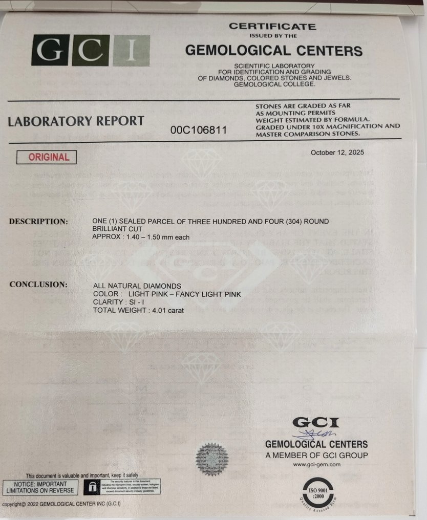 没有保留价 - 304 pcs 钻石 (天然色彩的) - 4.01 ct - 圆形 混合粉色 - SI2 微内含二级, SI1 微内含一级, I1 内含一级 - 以色列宝石中心(G.C.I.) #2.1