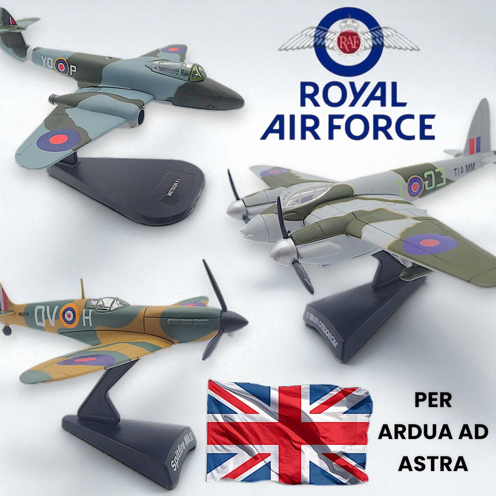 Royal Air Force (UK) 1:93, 1:100, 1:120 - 模型機械  (3) - Meteor F.1 / Mosquito FB MK.VI / Spitfire MKII - Serie: "PER ARDUA AD ASTRA" #1.0