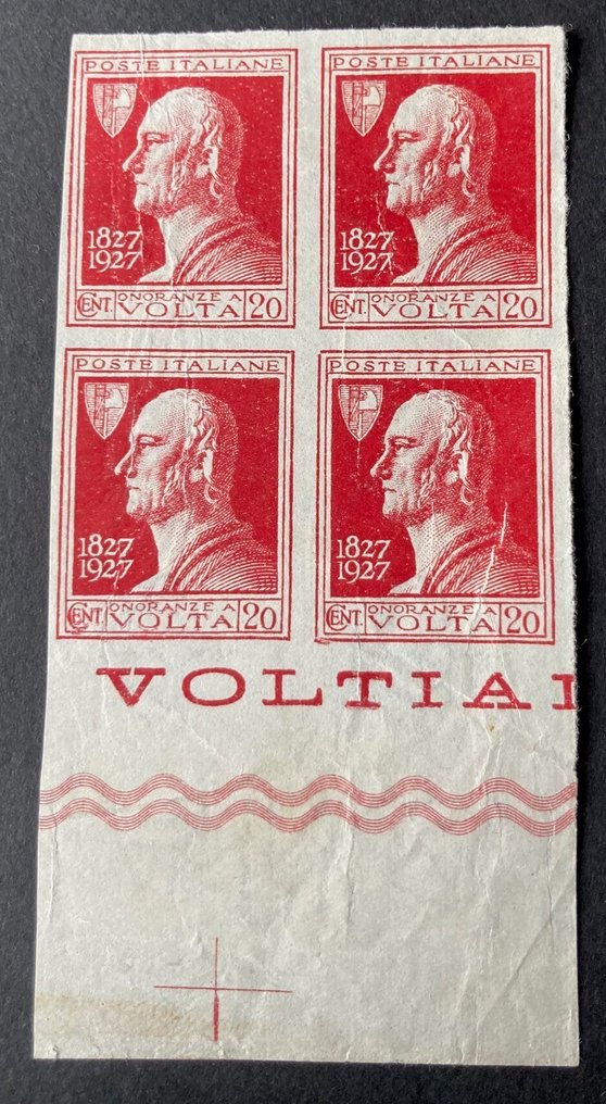 意大利 1927 - 稀有档案证明，皇冠水印纸上的4 - cv 8800+ - 20c carmino #1.0