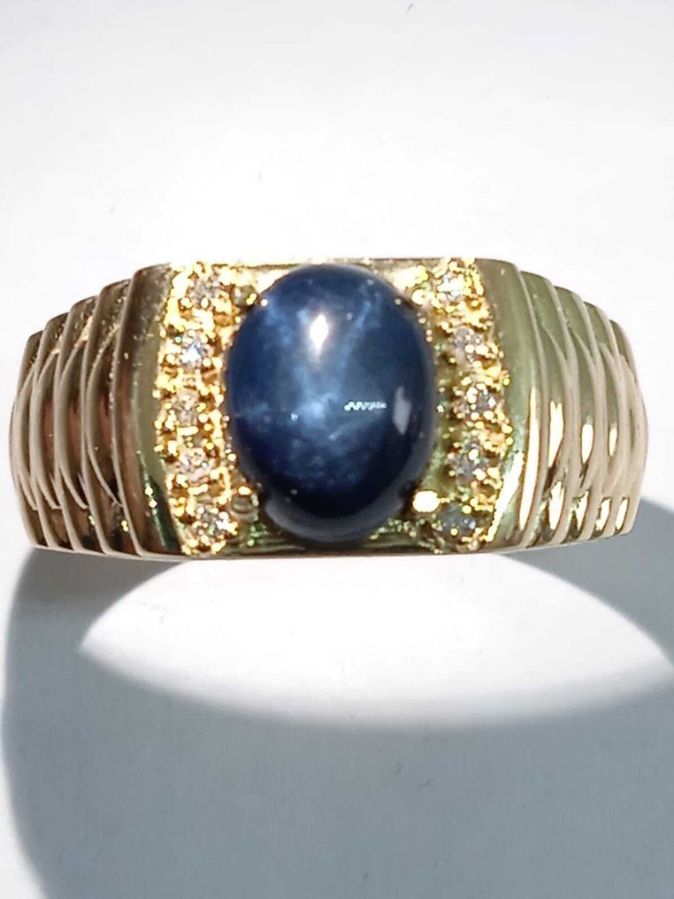 Δαχτυλίδι - 18 καράτια Κίτρινο χρυσό - 3.60ct. tw. Αστροζάφειρο - Διαμάντι #1.0